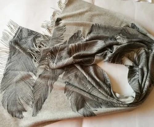 Feather print cashmere & wool wrap — supplier product photograph